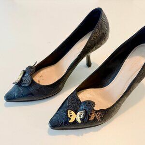 Bottega Veneta black embossed leather pumps with butterfly detail, EU 37